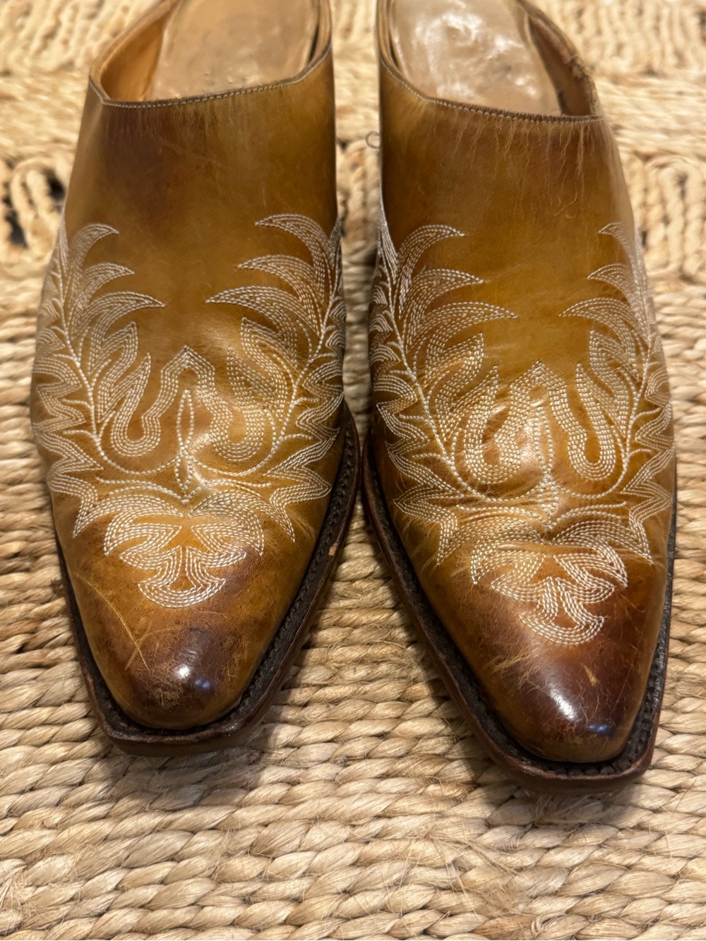 Charlie 1 Horse by Lucchese Leather Western Mules 10B Embroidered Brown
